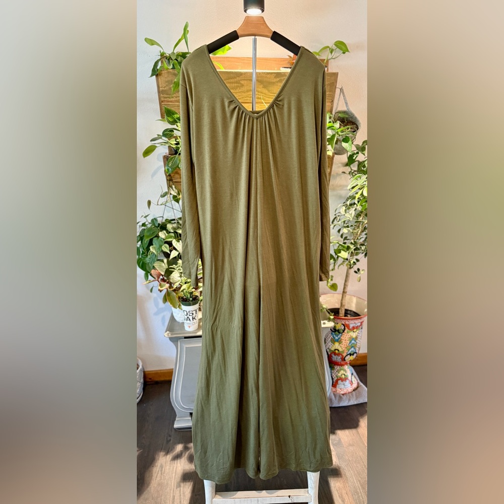 XXL Olive Green Women’s Jumpsuit Soft Fabric Wide Leg Scoop Neck